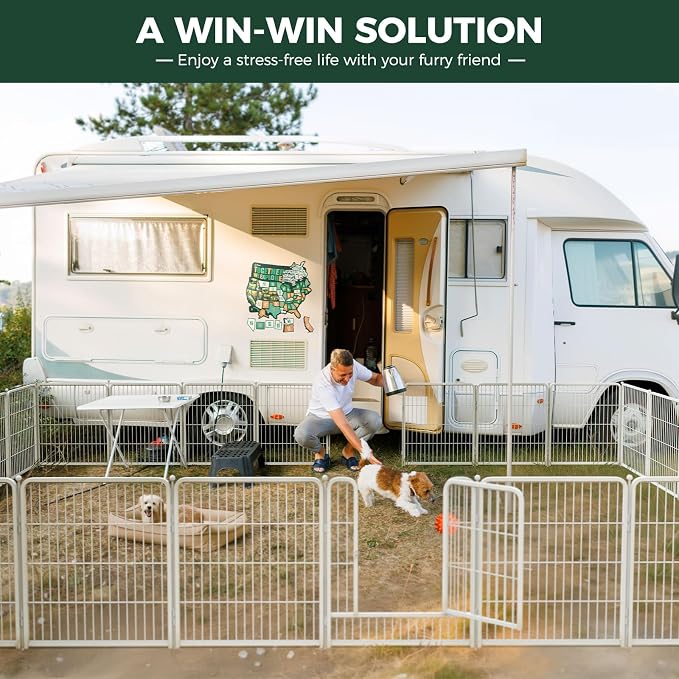 FXW Rollick Dog Playpen, Indoor, Yard & RV Camping, 45" H, 16 Panels | Easy setup, Heavy-duty, DIY layouts, for Large Dogs, Patented