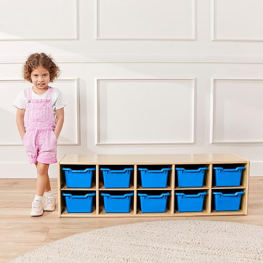 ECR4Kids Scoop Front Storage Bins, Multipurpose Organization, Blue, 10-Piece | Durable plastic, GREENGUARD Gold Certified, 1.2 gallon capacity, lightweight & nestable, built-in handle, classroom/home use