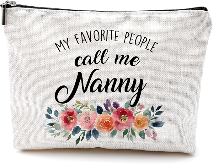 DILSJ Nanny Gifts Makeup Bag, Nanny Gifts For Grandma Christmas From Grandkids Cosmetic Bags, Gifts For Pet Lovers,My Favorite People Call Me Zipper Makeup Pouch Travel Organizer Toiletry Bag