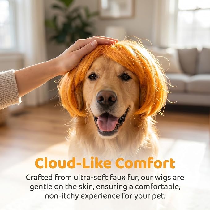 Toddmomy 4pcs Funny Pet Costume Wigs for Dogs and Cats, Soft Removable Role Play Wigs Adjustable Straps for Holiday Dress up Parties and Festive Costumes