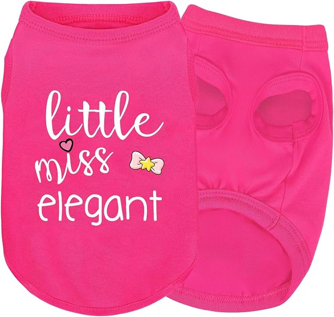 Pink Cotton Dog Shirt with 'Little Miss Elegant' Print, Soft & Breathable Pet Apparel for Small to Large Dogs, All-Season Sleeveless Vest, Cute and Comfortable Dog Outfit.Pink Bow XXL
