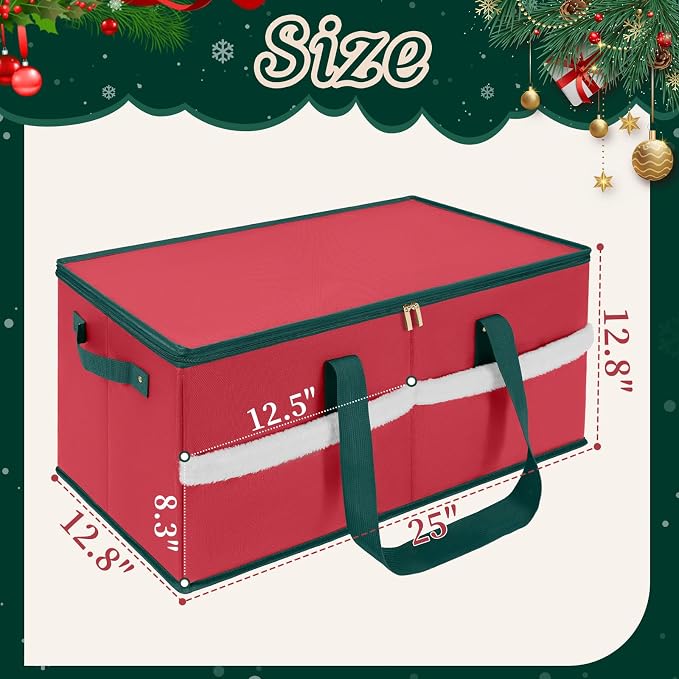 Christmas Ornament Storage Box with Adjustable Dividers Zippered Top Stores up to 54 Holiday Ornaments (4 Inch) Xmas Ball Decorations Organizer Storage Container Bin
