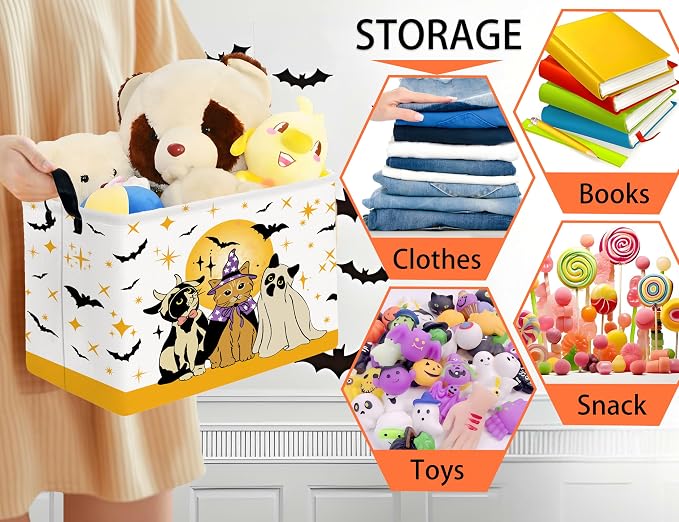 Large Halloween Themed Candy Gift Boo Basket for Kids Baby Personalized Adults Storage Bin Fall Decor(Cat Bat)