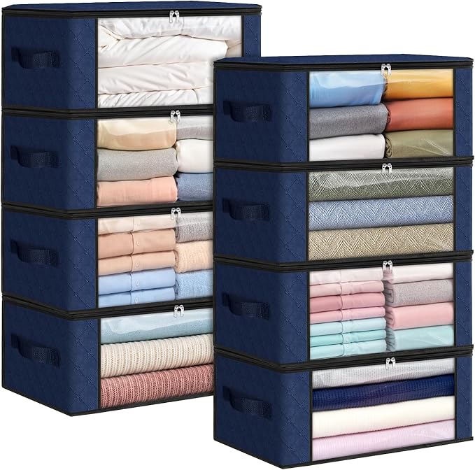 35L Closet Organizers, Foldable Under Bed Storage Containers | Storage Bags with Zippers,Window and Handles for Organizing Bedroom, Closet, Clothing,Organization with Handle