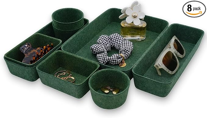 Welaxy Drawer Organizer Tray Quiet luxury 8pc Storage Bin Forest green | Sustainable material soft yet sturdy,multi-purpose storage, sleek minimalist lifestyle