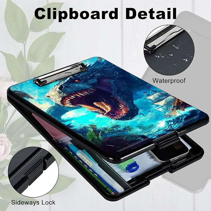Ocean Dragon A4 Clipboard with Storage Pen Holder, Clipboards Organizer Nursing Clipboard Foldable File Folder Plastic Clipboard Folio Clip Board for Office Students Classroom Doctor
