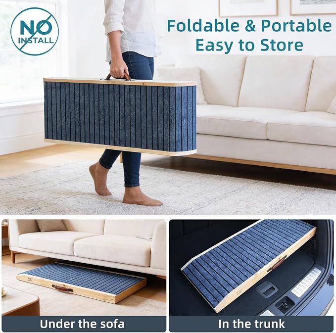ZJSF Wooden Dog Ramp for High Bed & Couch, 40" L x 16.5" W Dog Stairs for Bed with 5 Adjustable Heights (13"-23.5"), Non-Slip Walking Surface, Portable Pet Ramp for Sofa, Car, Supports Up to 150 lbs