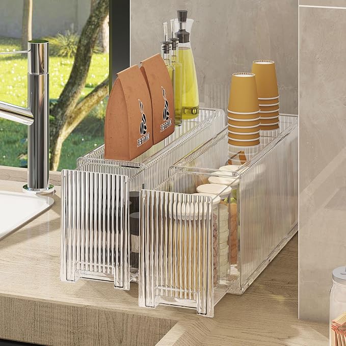 KHNR Slim 2 Tier Kitchen Spice Rack Shelf Organizer with Wheels, Narrow Gap Storage Cabinet for Bottles, Cans & Seasoning Jars, Food Grade PET, Perfect for Refrigerator Side or Pantry, Clear White