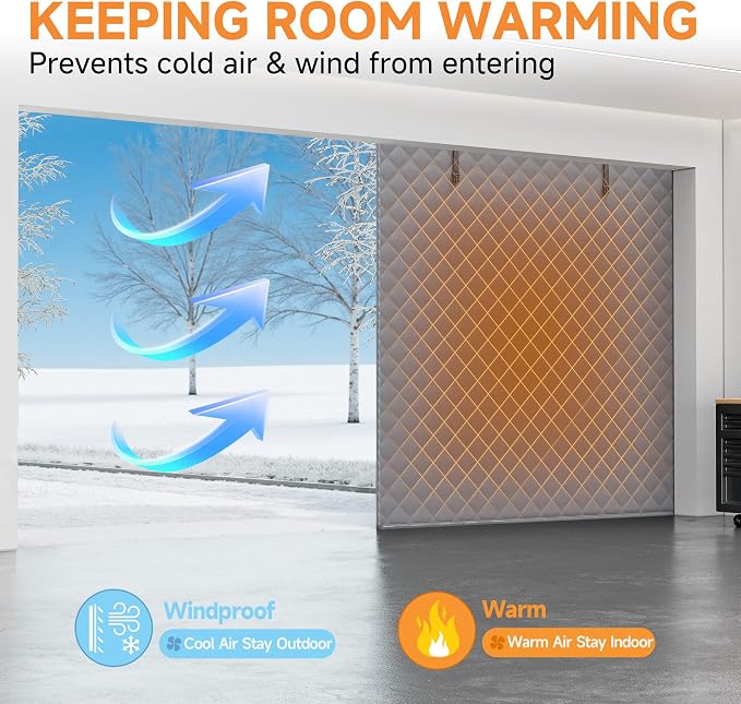 Car Garage Door Insulation Kit Fits 9x7 FT, Magnetic Thermal Insulated Door Curtain for Winter, Thermal Door Cover for Cold with Thickened Cotton, Garage Door Screen for 1 Car - Gray