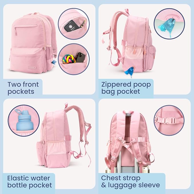 Dog Travel Backpack for Supplies - Dog Diaper Bag with Travel Bowls | 2 BPA-Free Bowls; Food Container & Treat Pouch; Placemat; Laptop Sleeve; Poop Bag Dispenser, Hiking, Camping & Road Trips,