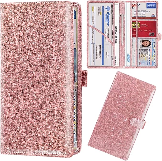 Car Registration and Insurance Card Holder, Document Holder for Cards, Driver Vehicle License Document Glove Box Compartment Organizer, Car Essentials For Women