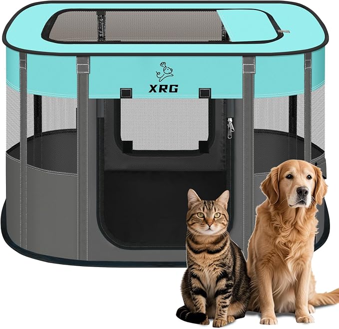 XRG Foldable Pet Playpen,Indoor Cat cage Puppy Crates L(35.4"x27.6"x23.6") | Portable Dog Crates with Upgrade Breathable Mesh，Sturdy Cat Kennel Indoor & Outdoor for Rabbit or Small Animals，Green
