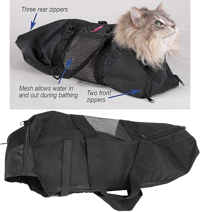 Cat Grooming Bag, Oxford Cloth No Scratching Pet Bathing Bag Portable Pet Nail Trimming Organizer with Mesh Panels for Water Flows Cat Bathing Nail Clipping Ear Cleaning