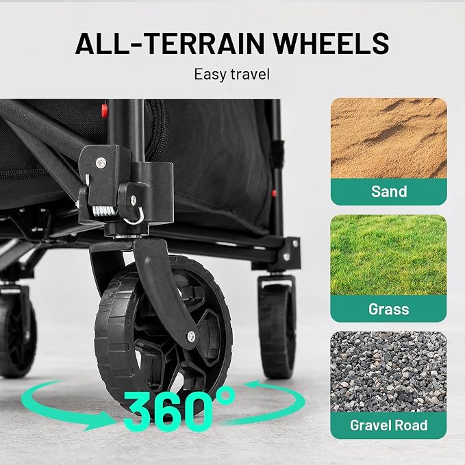 Overmont Ultra Compact Collapsible Wagon Cart, Lightweight Foldable Wagon with All Terrain Wheels, 120L Utility Wagon for Grocery Shopping, Daily Use, Camping & Sport | Shopping Cart with Wheels for Groceries Hauling Utility Wagon for Beach, Garden, Ca...