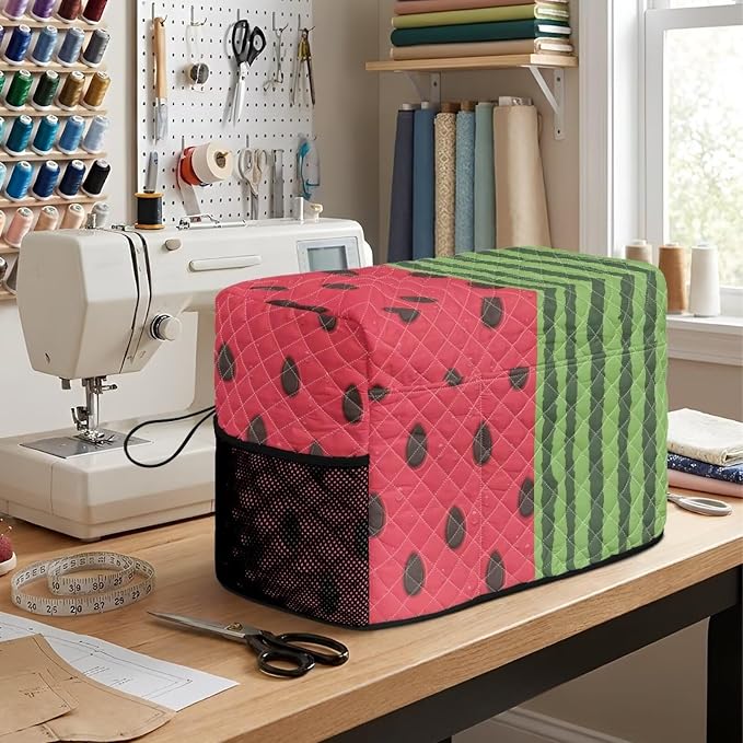 Sewing Machine Cover Polyester Febric Watermelon Fruit Stripe | Dust Pet Hair Protection,Quilting Design,Fits Standard Singer,Brother Janome Machines,Protecting Decorating Your Sewing Space