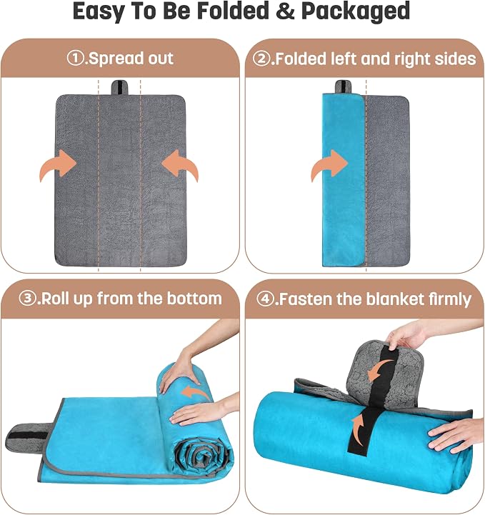 Tirrinia Waterproof Outdoor Blanket with Sherpa Lining, Windproof Foldable
