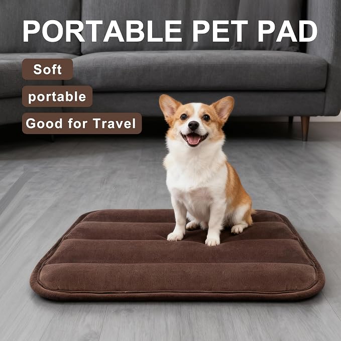 Dog Bed Mat, Reversible Dog Crate Pad with Washable Kennel Mat and Soft Foam, Flat Pet Bed for Dogs & Cats, for Crates Carriers & Travel (Dark Brown, 23" L*14" W*1.5" Th)