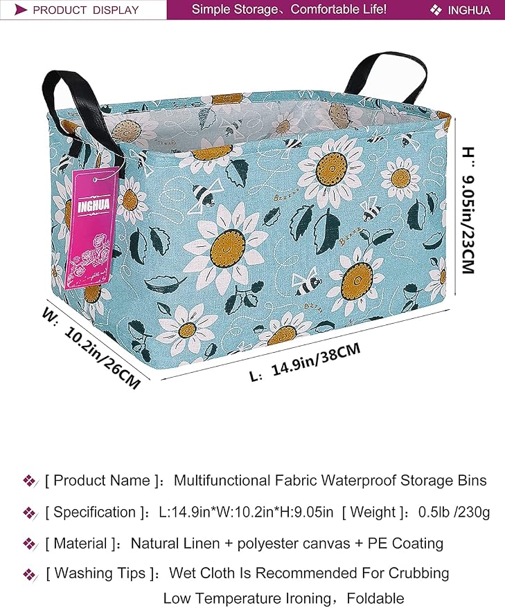 Rectangular Sunflower Storage Basket | Gifts Bag for Toys,Books,Clothes,Gifts,Pets-Perfect for Home,Office,Nursery,Dorm,Shelf