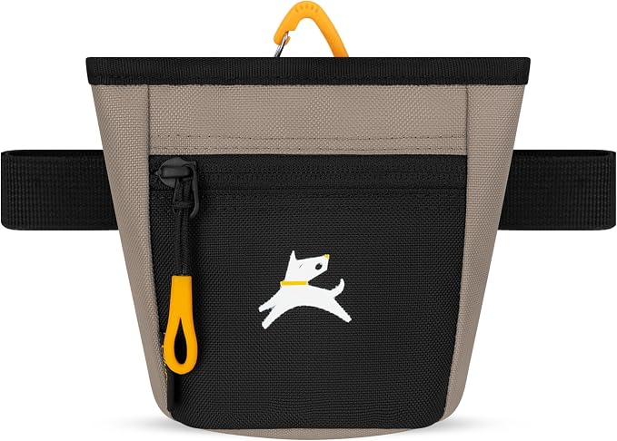 OllyDog Goodie Treat Bag, Dog Treat Training Pouch | Magnetic Closure | 3 Ways to Wear | Hands-Free Waist Belt | Water-Resistant Recycled Vegan Fabric (Dune)