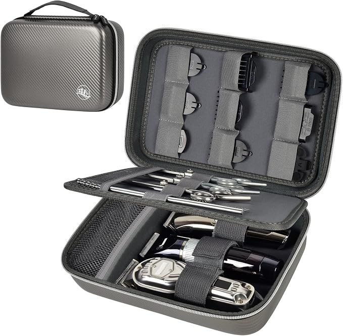 Boobowl Barber Accessories Bag for Clippers and Supplies, Hair Clipper Box | Portable Mens Clipper Storage Organizer for Hair Cutting, Guard Grooming Kit and Barbers Supplies (Bag Only) - Dark Grey