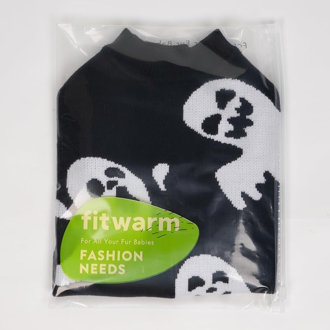 Fitwarm Halloween Ghost Dog Sweater, Funny Costumes for Dogs, Pet Apparel, Black, White, Small