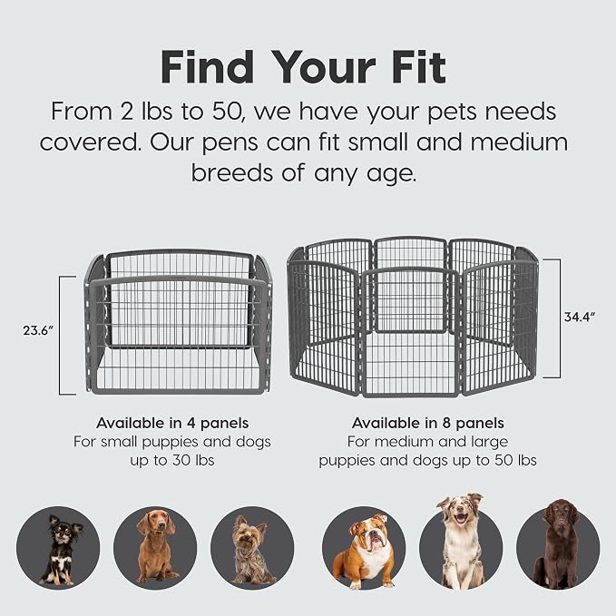 IRIS USA 4-Panel Dog Playpen, Pet Enclosure, Dark Gray | Puppy Training, Flexible Boundary, Configurable Layout, Multi-Shape Setup, Tool-Free Assembly, Stable Non-Tip Base