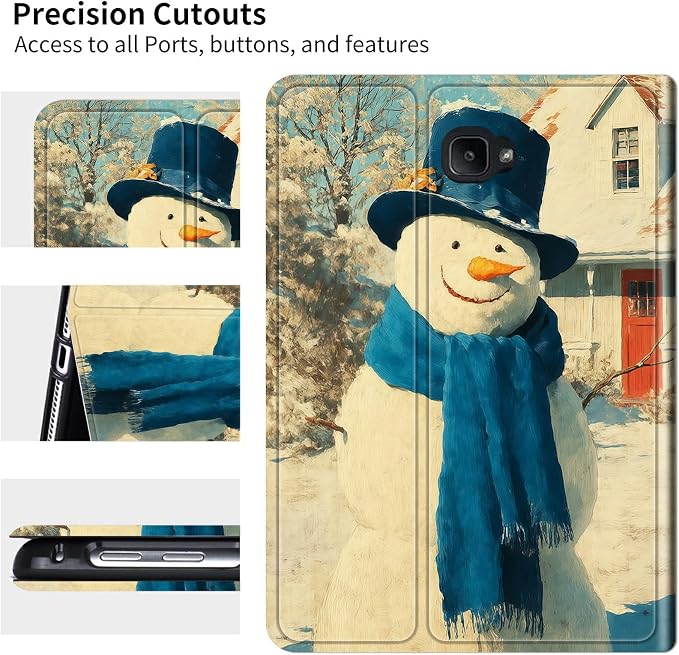 for Samsung Galaxy Tab A 10.1" 2016 SM-T580/T585/T587 Case | Slim Leather Smart Cover with Multi-Angle Anti-Slip Stand [Auto Wake/Sleep] Shell for Women Men - Blue Towel Snowman