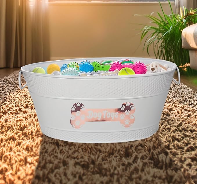 BREKX White Metal Pet Storage & Dog Toy Bin w/ Handles, Indestructible