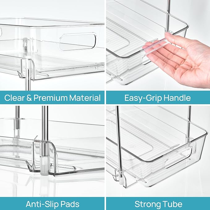 Vtopmart 4 Pack Taller Pull Out Bathroom Under Sink Organizer (S-Higher) | Slide-out drawers, Multi-purpose storage, Clear visibility, Easy Set-up