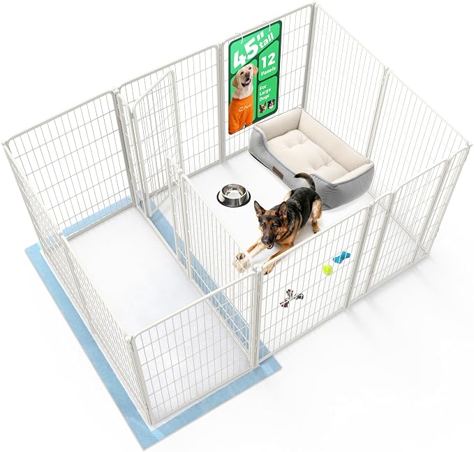 FXW Homeplus Indoor Dog Playpen with Divider Connectors, 45" H, 12 Panels | Calm Indoor Play Area, Two-Zone Layout, For Large Dogs, Patented