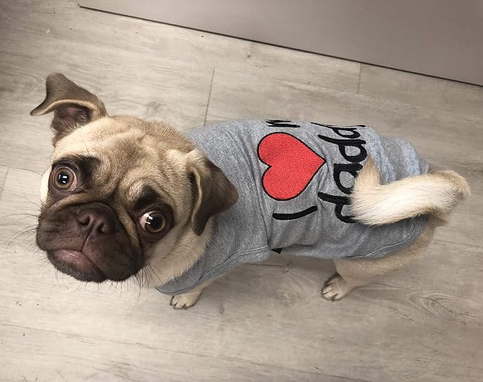 Parisian Pet Dog Shirt - 100% Cotton Shirts for Small Dogs - Grey Sleeveless Dogs Clothes - Lightweight and Breathable Puppy Clothes - Stretchy Dog Apparel - I Love My Daddy T Shirt for Pet