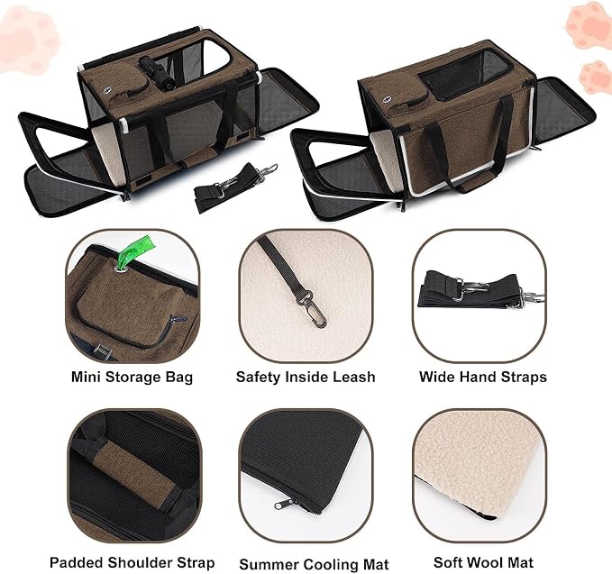 GAPZER Pet Carrier for Large Cat Soft-Sided Animal Traveling Bag up to 20lb | Privacy Protection Big Kitten Car Travel Cloth Carry Bag up to 20 lbs, Small Animal Portable Mesh Kennel Cage for Vet Visits