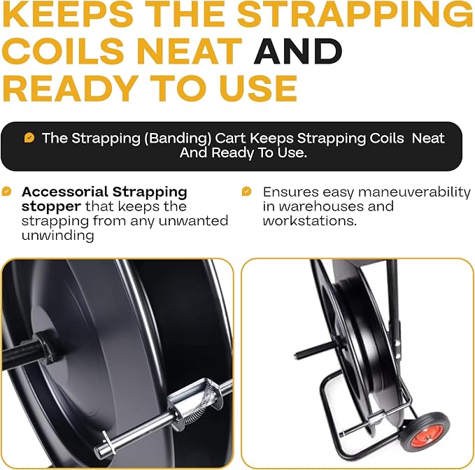 IDL Packaging Strapping Cart & Dispenser for PET Strapping (16" x3/6" Core) | CA-543 for Polyester (PET) Coils - Improved Brake System - Built-in Tray for Tools, Seals, and Gloves