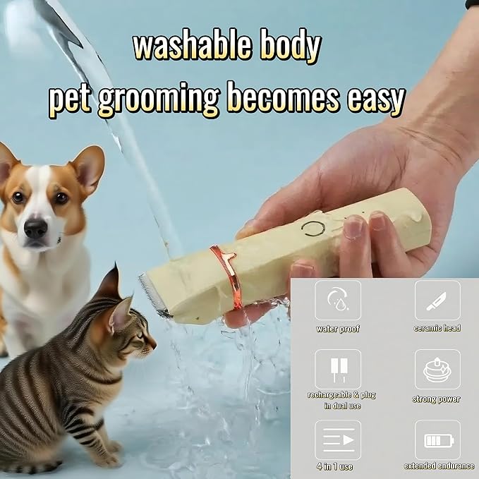 Low Noise 4-in-1 Dog Grooming Clippers Kit,Cordless Dog Nail Clipper,Dog Paw Trimmer,Cat Ear Trimmer,Pet Cat Dog Hair Trimmer for Small Large Dogs Cats and Rabbits Grooming at Home(Beige)