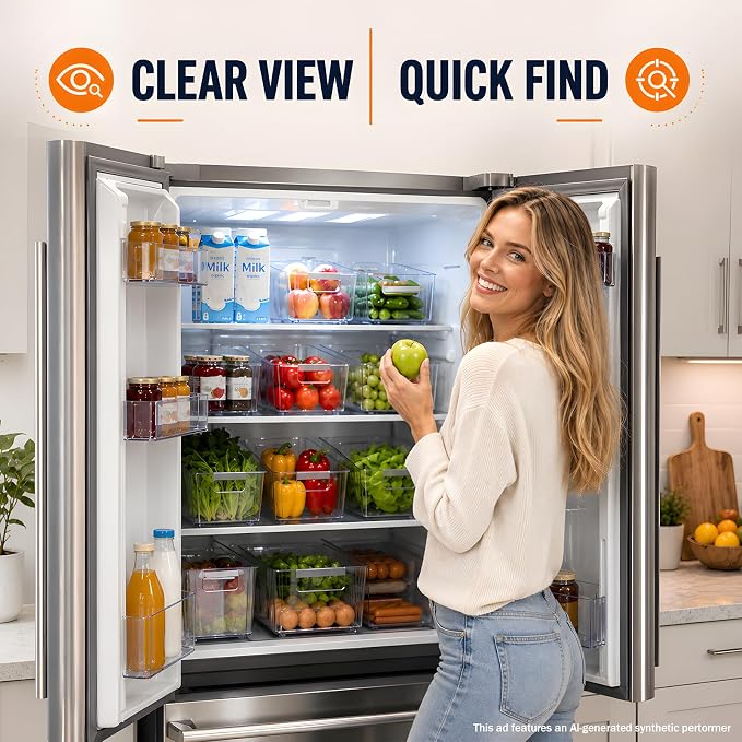 2 Pack Fridge Organizer Bins with Wheels, Clear Roll Out Refrigerator Drawers with Adjustable Dividers and Handles, PET Pantry Storage Bins for Drinks, Snacks, Cans and Cabinet