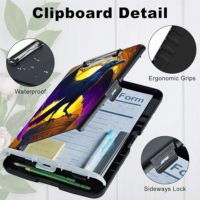 Eagle with Purple Wings A4 Clipboard with Storage Pen Holder, Clipboards Organizer Nursing Clipboard Foldable File Folder Plastic Clipboard Folio Clip Board for Office Students Classroom