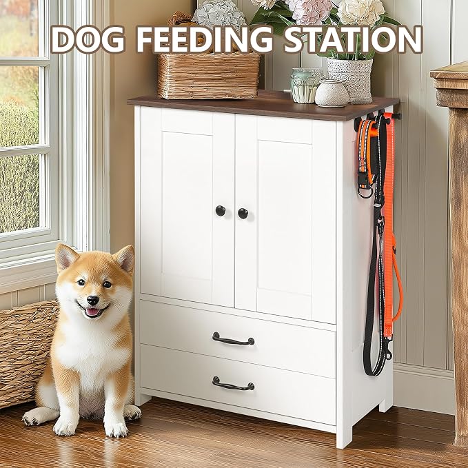 Dog Feeding Station with Storage, Pull-Out Elevated Feeder | Adjustable Elevated Bowls, Hidden Pull-Out Feeder, Storage Cabinet, Food And Toy Organizer For Dogs And Cats