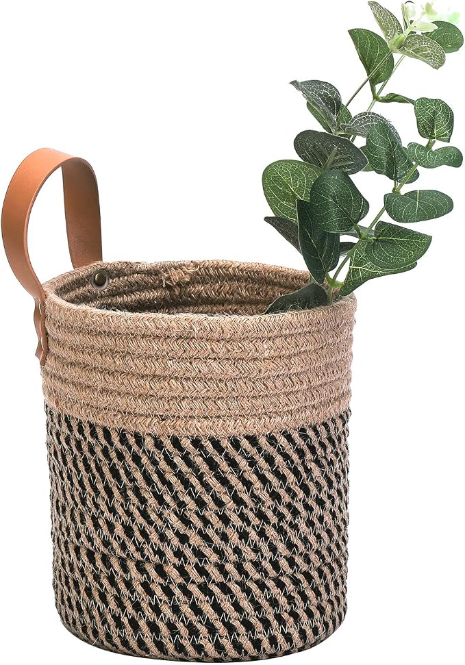 Wall Hanging Storage Baskets - Small Cotton Rope Woven Closet Storage Bins-Shelf Basket Organizer for Plants, Towels,Toys - 6.3" x 7" (Jute)
