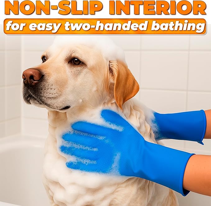 Cat & Dog Shampoo Gloves with 3000 Soft Bristles | 2-in-1 Dog Bath Gloves for Massage, Grooming & Clean Wet or Dry