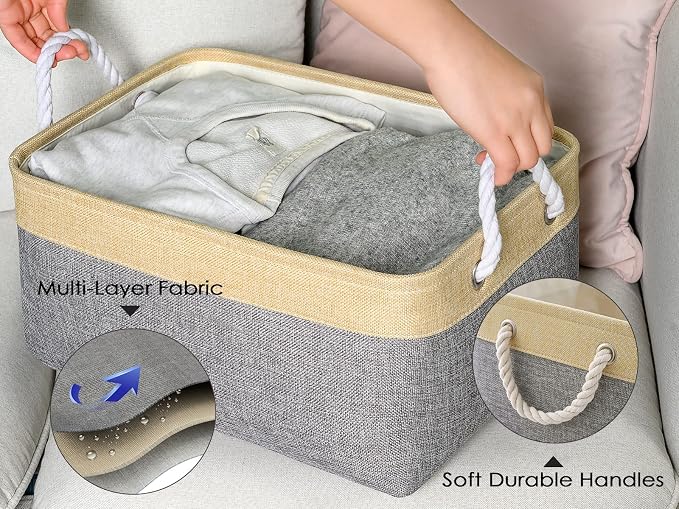 Storage Bins for Organizing,Sturdy Storage Basket, Decorative Foldable Storage Baskets for Shelves Closet Toy (Gold&Grey Medium - 3 Pack 13.8L×9.8W×6.7H inch)
