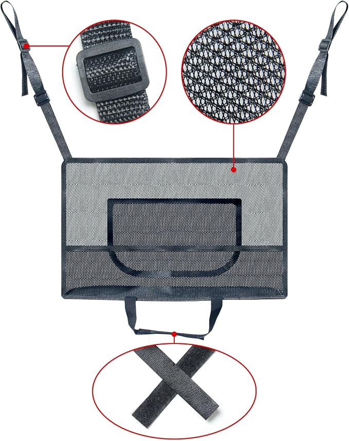 Car Net Pocket Handbag Holder Between Seats Universal Seat Back Storage Mesh Bag for Phone Purse and Smaller Items Barrier of Pet Kids, Black