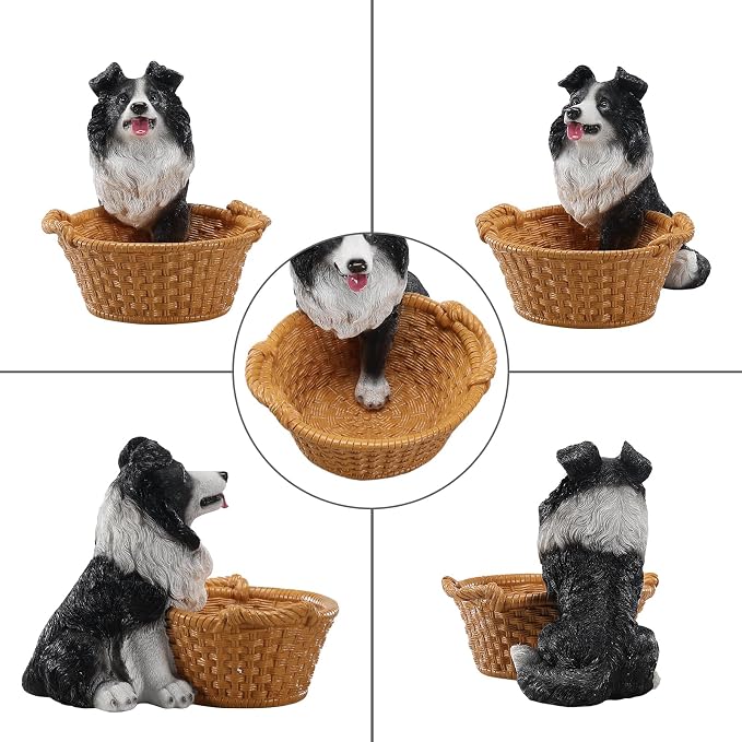 Cute Border Collie Candy Bowl, Resin Dog Figurine Key Bowl for Entryway Table, Desktop Storage Basket Organizer for Desk, Unique Dog Lover Gift
