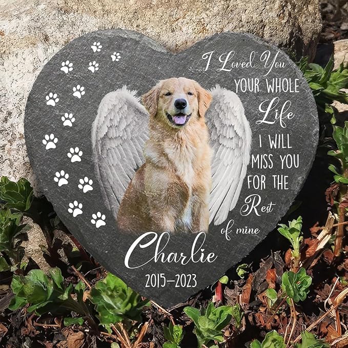 Wrappiness Pet Memorial Stone - We Loved You Your Whole Life, Personalized Dog Memorial Gifts, Remembrance Condolences Bereavement Gifts for Loss of Pet Custom Photo (Heart 06, Stone)