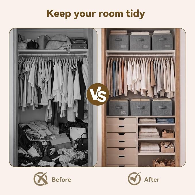 GRANNY SAYS Closet Storage Bins with Label, Dark Gray, Medium, 3-Pack | Storage Basket for Shelves, Closet Clothes Bins with H, Fabric Storage Bins, Clothes Storage and Organizers