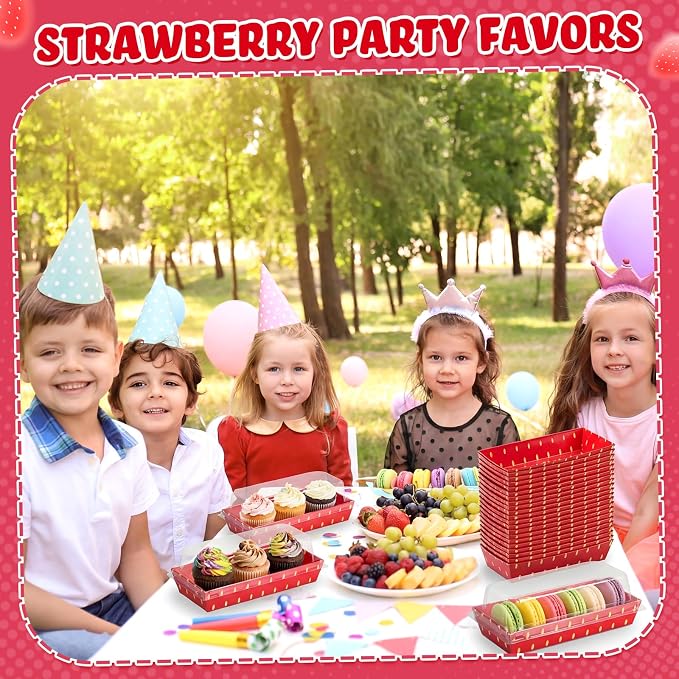 Bokon 50 Pack Strawberry Charcuterie Boxes with Clear Lids for Berry First Birthday Party Baby Shower and Summer Picnic Red Disposable Treat Boxes for Sandwich Cookie and Cake Slice