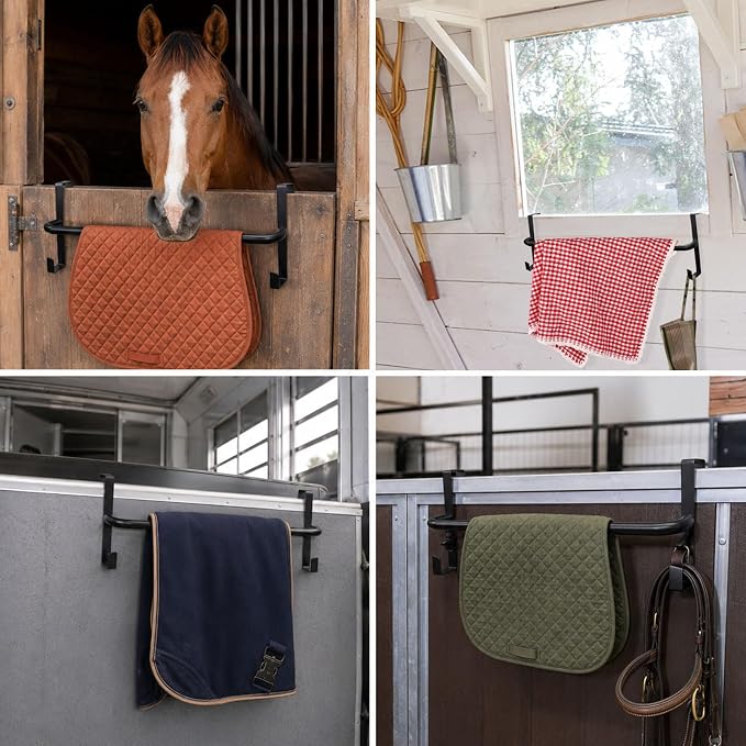 6Pcs Horse Blanket Rack with Bridle Hooks for Stable Storage, Adjustable Length Tool-Free Installation | Portable Blanket Bar for Horse Pads Saddle