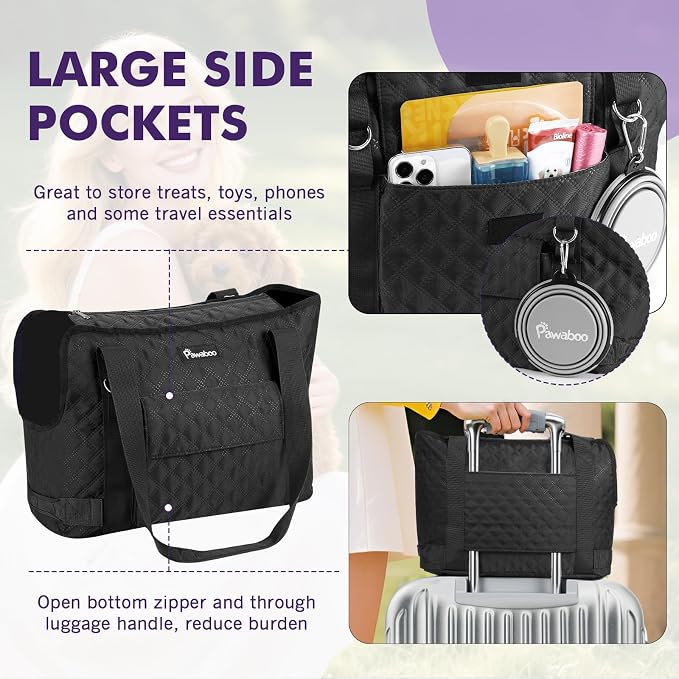 Pawaboo Dog Purse Carrier for Small Dogs with Pocket,Up to 11Lbs | Lightweight & Portable Dog Tote Bag Carrier Purses,Soft Sided Design,Front Pocket for Storage Travel Shopping Black