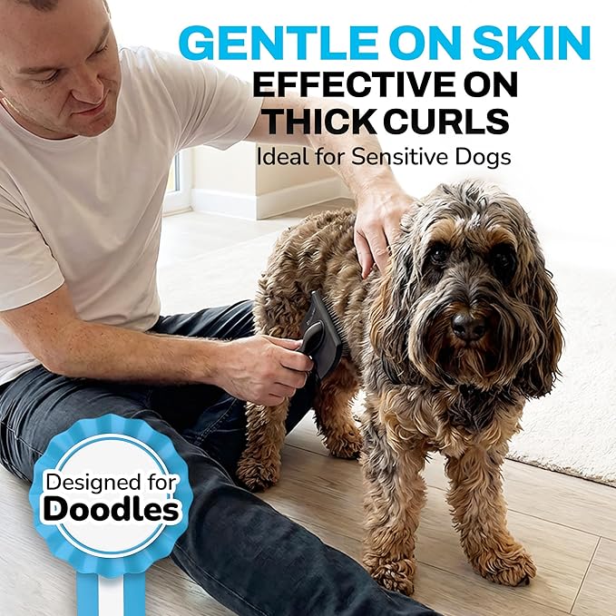 Slicker Brush for Dogs Detangler, Poodle Pin Dematting Dog Hair Brushes, Extra Long Pin Slicker for Goldendoodle, Cockapoo, Cavapoo, Tangle-Free Grooming Shiny Coat Pet Brushes