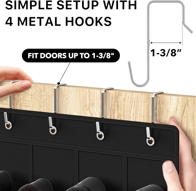 Simple Houseware 24 Pockets Clear Over the Door Shoe Organizer, Black | 64" x 19", 4 Durable Metal Hooks, 4.3" x 9.5" Pocket Size, Multipurpose