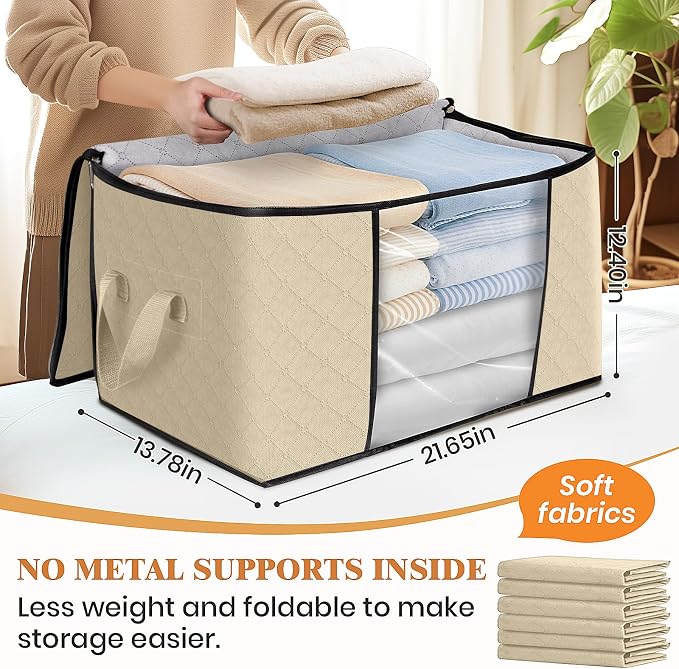 8 Pack Storage Bags for Clothes Blanket Storage Bins with Lids | Foldable Closet Organizers with Zippers,Window and Handles,Fabric Storage Bins for Sweater,Comforter,Bedding,Dorm essentials